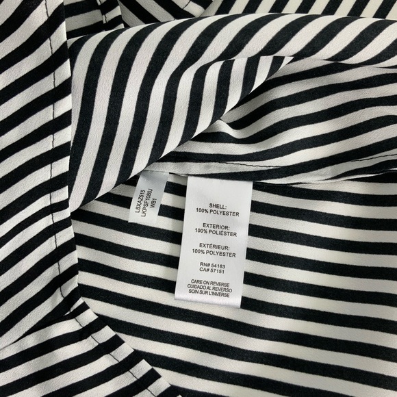 KARL LAGERFELD Paris Sleeveless Black White Vertical Striped Tank Top Ruffle M18 - Picture 7 of 8